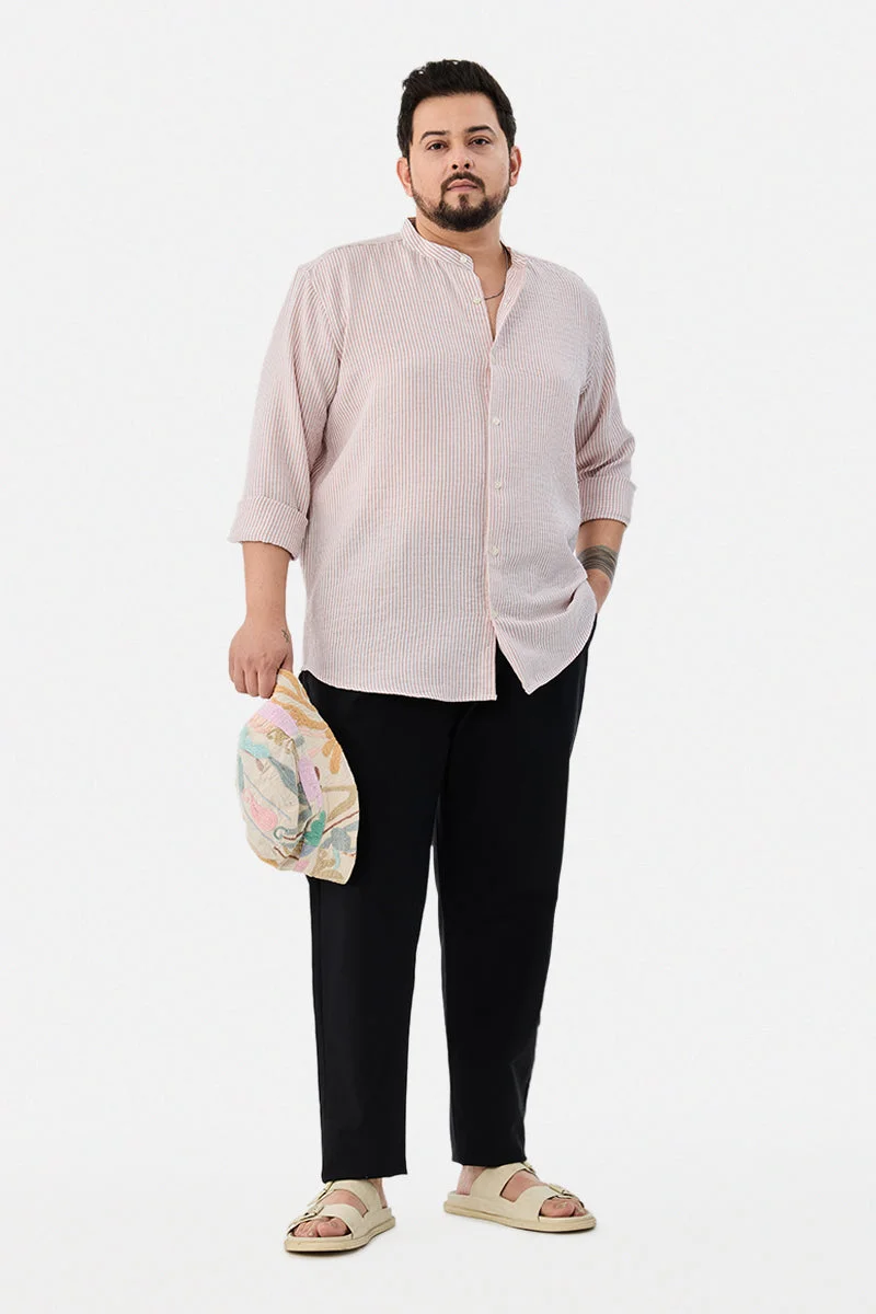 SNITCH Chinese Collar Plus Size Stripes Shirt